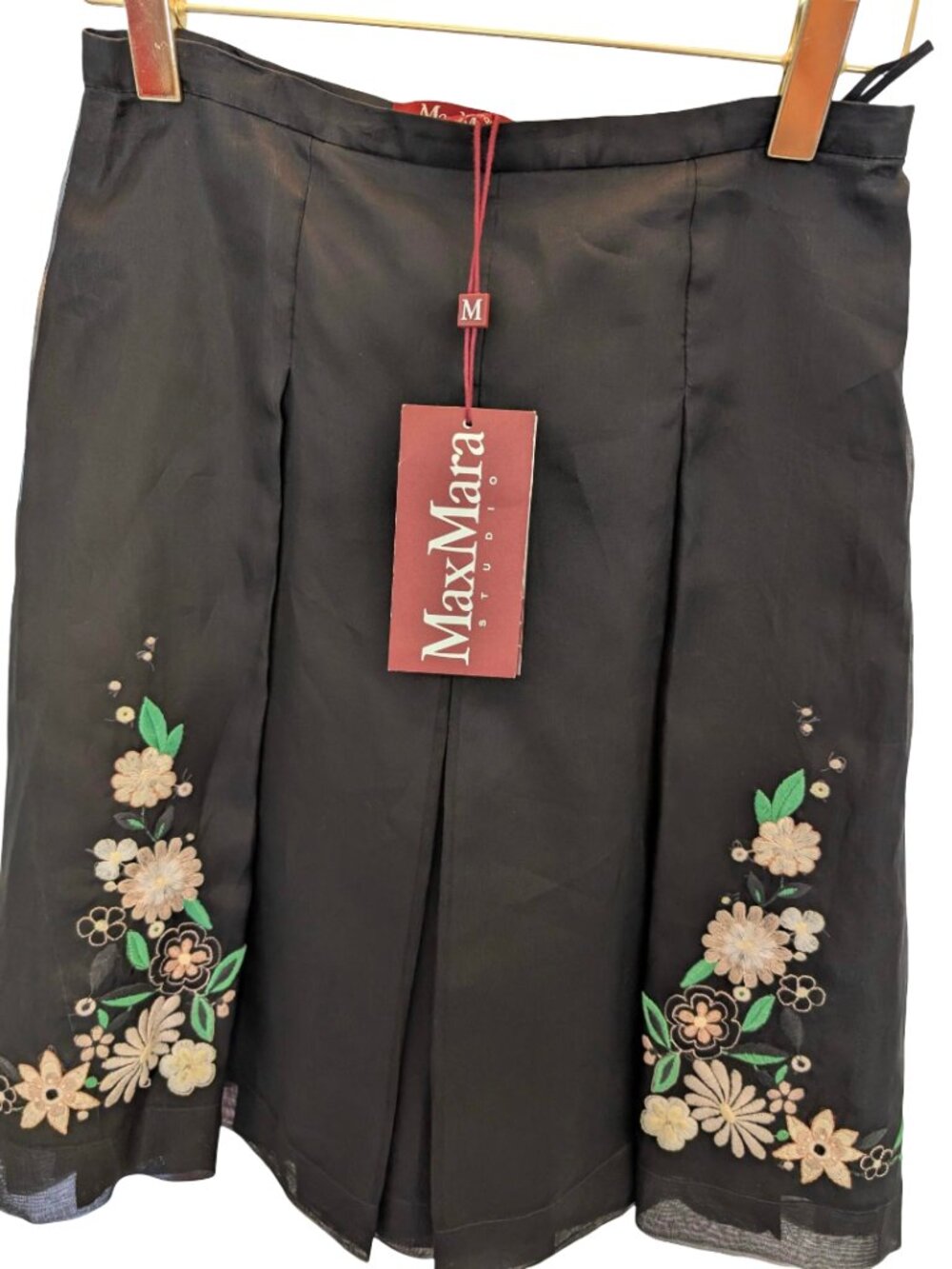 Max Mara Studio Black Floral Embroidered Silk Skirt Size 8 (IT 42) NWT